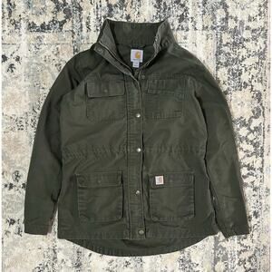 Carhartt Smithville Army Green Full Zip Utility Jacket Pockets Women’s Small